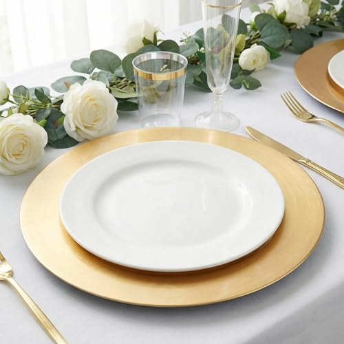 13inch Round Plastic Charger Plates Set of 8,Gold Charger for Dinner Plates,Decorative plates for Wedding,Party,Event Tabletop. (Metallic foil Gold) - color: Metallic foil Gold