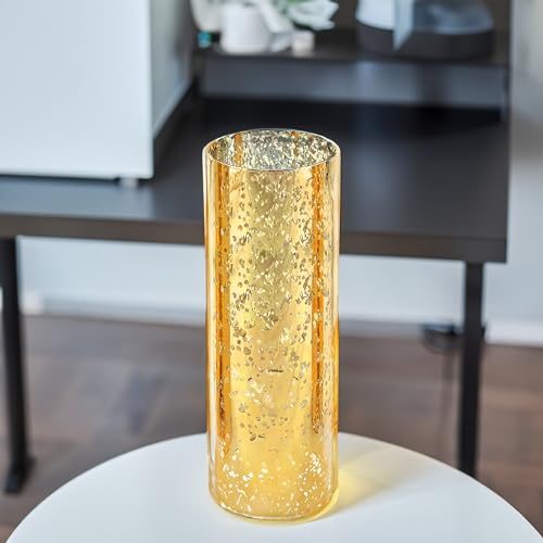 WGVI Hurricane Candle Holder Sleeve, W: 4", Ht: 12", Gold Speckled Glass Cylinder Open Both Ends, Chimney Tube Shade, 1 Piece - size: 4x12"H