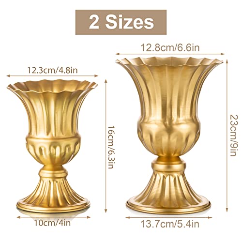 Sziqiqi Gold Flower Arrangements Vase for Wedding Table Centerpiece - 9in Metal Planter Vase Pot for Artificial Real Flower Small Trumpet Plant Urn for Garden - color: Gold, size: 9in-10pcs