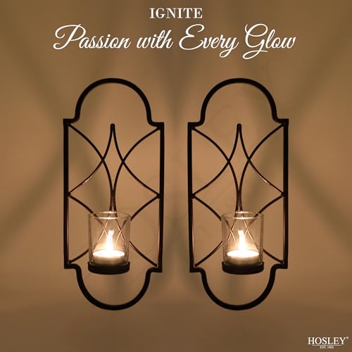 Hosley Set of 2 Iron Tealight Wall Sconces – 12” Decorative Candle Holders for Home Decor, Living Room Bedroom Hallway, Wedding & Housewarming Gift - color: Black-8