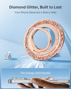 SYNCWIRE Magnetic Phone Ring Holder for MagSafe - Glitter Phone Grip Stand with 360° Rotation Finger Ring Kickstand Blingbling Compatible with iPhone 17 16 15 14 13 12 Pro Max MagSafe Accessories - color: Single Ring-1PCS-Glitter Rose Gold