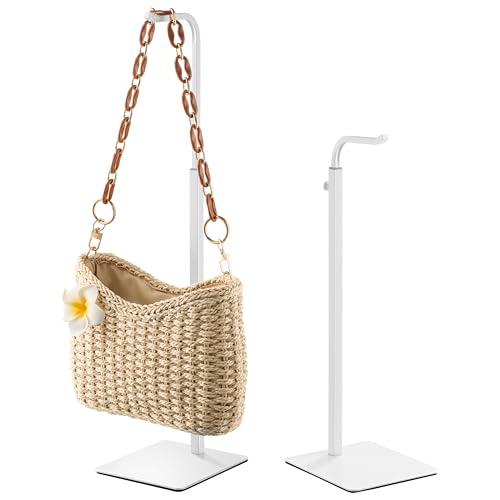 2 Pcs Purse Holder Handbag Display Stand: Hanger Rack Showing Bags, Purses, and Wreath, Adjustable Hook Stand for Tabletop, Closet, Desk, and Retail Use for Vendors, White - color: White