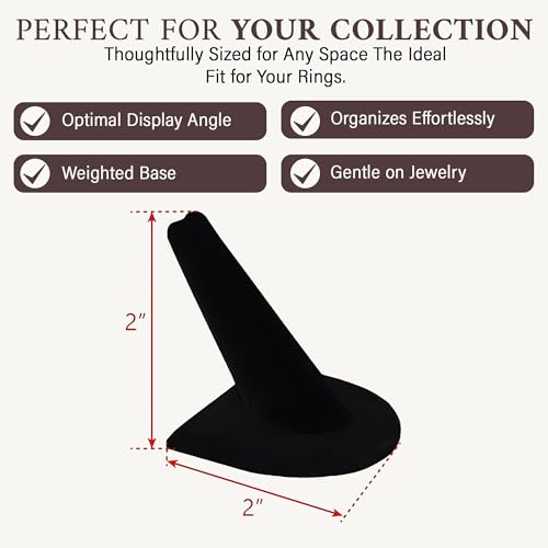 RJ Displays 12 Pcs Black Velvet Rings Display Stand, Jewelry Holder Organizer for Wedding, Showcase & Selling-Perfect Ring Display Case-Jewelry Ring Organizer holder-Perfect Rings stand for vendors - size: Pack of 12