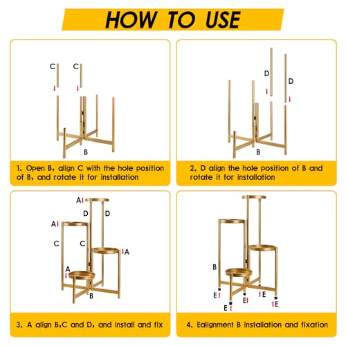 4 Tier Plant Stand Indoor Outdoor, 31 Inch Tall Metal Plant Shelf Waterproof, Plant Holder with Folding Design For Home, Living Room, New Upgrate Gold - color: Gold