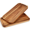 2 Pcs Rectangular Serving Platters for Food Dish Party Wooden Charcuterie Boards 14" x 7" Acacia Wood Trays for Kitchen Counter Decor Rectangle Dessert Plates Cheese Board Snack Appetizer Platter - size: 14" x 7"