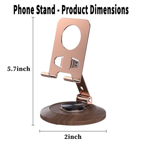Adjustable Cell Phone Stand,360 Rotating Foldable Desktop Cellphone Stand with Anti-Slip Base Portable Phone Holder for iPhone 17 16 15 14 13 Pro Max, All Smart Phones, iPad - color: Wood grain color