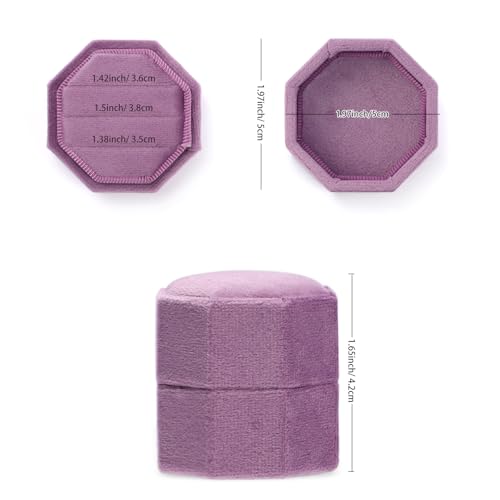 WantGor Velvet Ring Box, 3 Slots Jewelry Ring Gift Box Vintage Ring Display Holder Case for Wedding Ceremony Proposal Engagement (Purple) - color: Purple