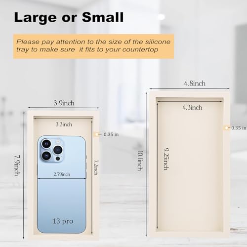 Bathroom Tray, Small Vanity Tray Silicone Soap Dish Sponge Holder Kitchen Sink Organizer Bathroom Accessories for Countertop, Toilet, Shower, Large, Beige - color: Beige, size: 9.8" x 4.7"