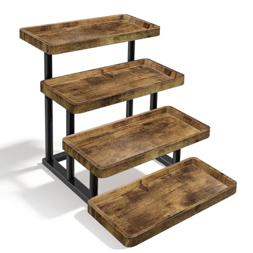 4 Tier Cupcake Stand, 15.7" Large Wooden Serving Tray for Party Food Display, Rustic Tiered Tray Decor Capable of Dessert Table & Perfume Organizer, with Sturdy Metal Frame - size: 15.8" x 7.9" x 16.5"