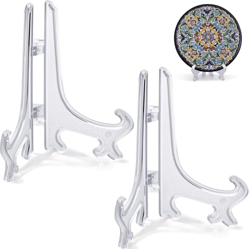 2pcs Small Clear Acrylic Plate Stands for Display 3 Inch Acrylic Easel Stand for Photos Cards Art Display Miniature Painting Tabletop Picture Frame Holder for Wedding DIY Crafts - color: Clear, size: 3inch