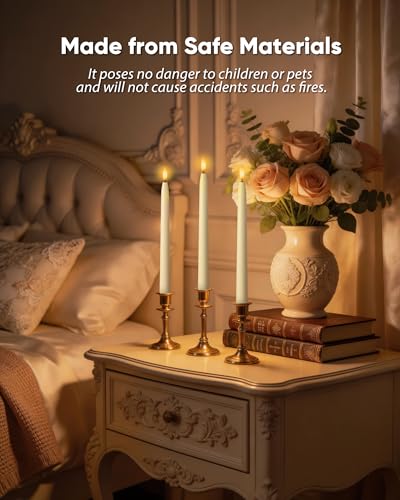 Homemory 11 inches Waxy Flameless Taper Candles with Remote Timer Dimmer, 2 Pcs Battery Operated Taper Candles with Flickering Flame, Ivory LED Candlesticks for Wedding, Christmas Indoor Decoration - style: Traditional - Ivory 11"