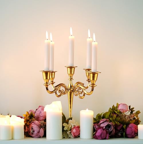 Rely+ 5 Arm Candelabra Taper Candle Holders Decorations Indoor Kitchen Décor Table Candles Candlestick Candelabra Centerpiece (Gold) - color: Gold, size: 5 Arm