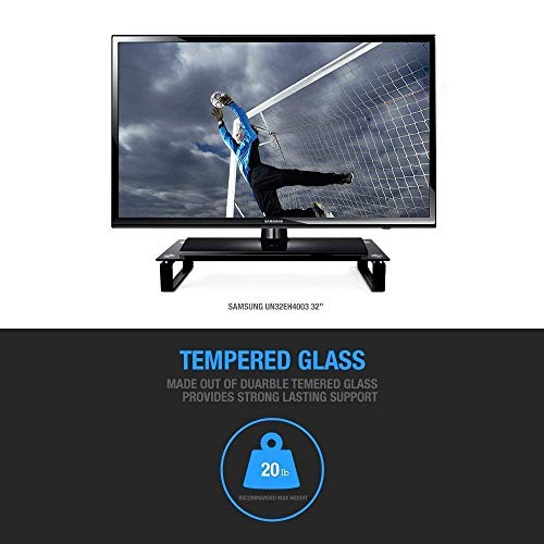 Type-S Black Tempered Glass Monitor Stand, TV, Laptop, Computer, All-In-One Desktop, Printer Riser [21.75 x 8.25 x 3.25 Inches]