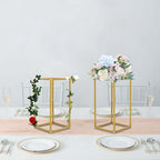 Efavormart 2 Pack 12" Matte Gold Wedding Flower Stand Metal Vase Column Stand Geometric Centerpiece Vase - color: Gold, size: 2 Pack 12''