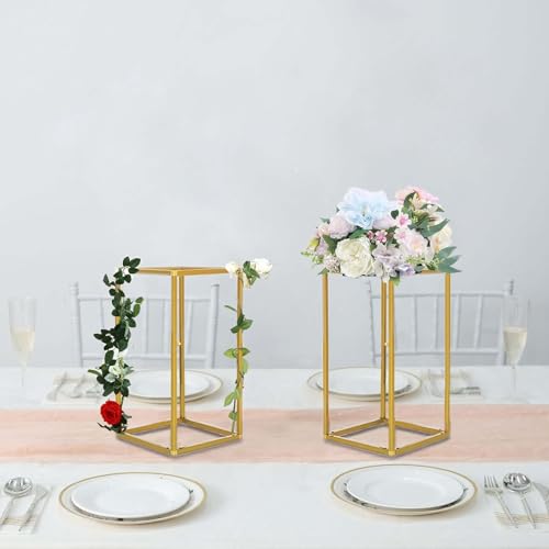 Efavormart 2 Pack 12" Matte Gold Wedding Flower Stand Metal Vase Column Stand Geometric Centerpiece Vase - color: Gold, size: 2 Pack 12''