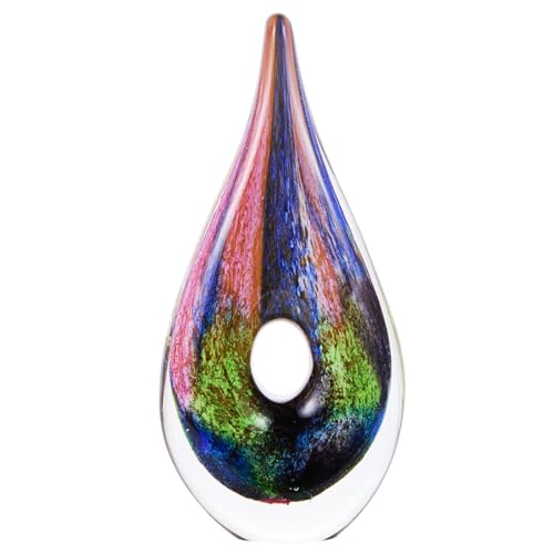 Luxury Lane Hand Blown Abstract Hollow Tear Drop Sommerso Art Glass Sculpture for Home Decor 14 inch Tall Centerpiece Table Decoration - size: 14" tall