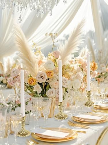 Glass Candlestick Holder,Striped Taper Candle Holders,Set of 6 Candle Stand for Table Centerpieces, Home Decor,Weddings,Festival and Parties (Gold Diamond) - color: Gold Diamond
