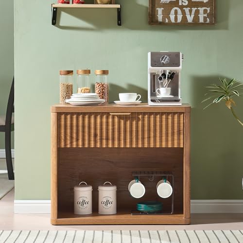 LEYAOYAO 31" Wide Fluted Nightstand with Charging Station, Oversized Extra Large 1 Drawer Night Stand with Golden Handle, Brown Wood Bedside Table Tall End Tables,for Bedroom, Living Room, Hallway - color: Brown, size: 1 Drawers