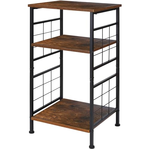 GIOTORENT 3-Tier Tall End Table, Narrow Night Stand with #-Design Sturdy Frame, Small Bed Side Table for Small Space in Living Room,Bedroom,Office,Bathroom(Brown)