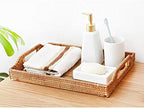 Hand-Woven Rattan Rectangular Serving Tray with Handles for Breakfast, Drinks, Snack for Coffee Table (17x11.4x1.8inches) - size: 17x11.4x1.8inches