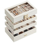 SONGMICS Stackable Jewelry Trays, 4-Tier Jewelry Box, Drawer Jewelry Organizer, with Glass Lid, Removable Dividers, for Vanity Table, 6.7 x 11 x 7.2 Inches, Gift Idea, Cloud White UJBC164W01 - color: Cloud White