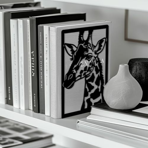 Peacoblue Metal Bookends for Shelves, Modern Decorative Heavy Duty Study Book Ends Stoppers for Office, Desk, Shelf, Room 5.3"x4.3"x7.9" Cast Iron Simple Tall Bookends 1 Pair (Giraffe) - style: Giraffe