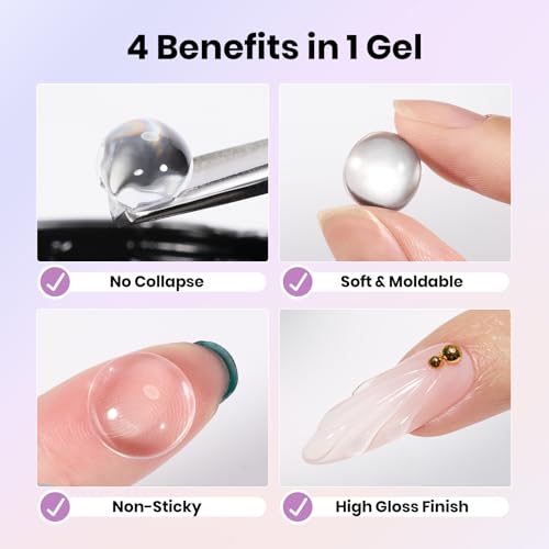 Beetles Solid Builder Gel for Nails,4 Colors Clear Pink White 3D Sculpting Gel Non-Sticky Hand Carving Nail Glue for 3D Nail Art with 3D Mold Chrome Powder Tools Salon DIY at Home,UV&LED Needed - color: Beetles Bubblegum Glow 3D Nail Art Gel Kit
