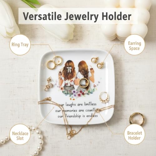 Crisky Best Friend Birthday Gifts for Women, Friendship Gifts for Women, Trinket Ring Dish Jewelry Tray for Friend Her Sisters Besties Long Distance Graduation Gift Ideas, Square - style: Friend - Friendship is Endless
