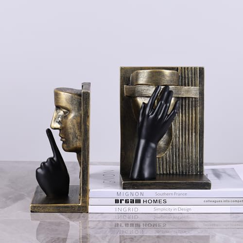 Unique Decorative Bookends – Thinking Man Statue for Bookshelf, Modern Abstract Art Bookends, Aesthetic Decor for Home, Office, Desk, Funky Book Ends for Large Books & Shelf Display (Bronze) - color: Bronze