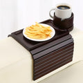 SINWANT Couch Cup Holder Tray, 2 in 1 Bamboo Couch Armrest Table Clip on Sofa Armrest Table,Foldable Anti Silp Arm Rest Side Tray for Drink Coffee Mug, Snacks, Remote - color: Black Walnut