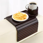 SINWANT Couch Cup Holder Tray, 2 in 1 Bamboo Couch Armrest Table Clip on Sofa Armrest Table,Foldable Anti Silp Arm Rest Side Tray for Drink Coffee Mug, Snacks, Remote - color: Black Walnut