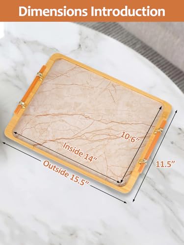 JUPELI 16" x 12" Bamboo Serving Tray with Handles – Marble Pattern Decorative Rectangle Tray for Coffee Table, Kitchen, Vanity, Bathroom, or Ottoman – Perfect for Bread Food Fruit Display & Storage - style: 1 PACK-Square-15.5" X 11.5"