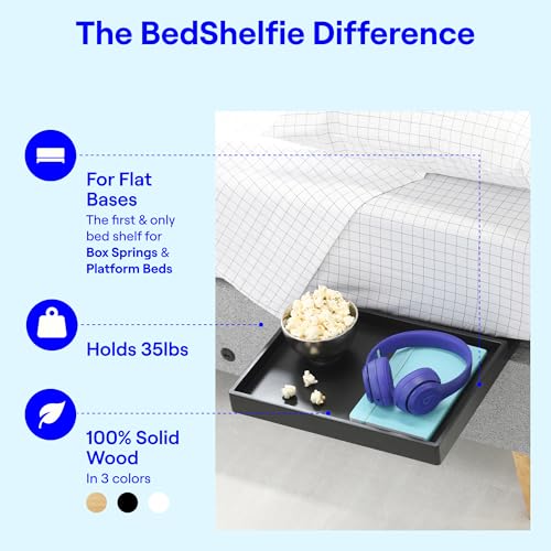 BedShelfie Bedside Shelf for Dorm Room Bunk Bed & Top Bunk, College Dorm Room Essentials, Bedside Caddy, Clip on Floating Desk Tray, Bed Side Table Storage, Loft Nightstand Decor - Black Wood Slide - color: Black