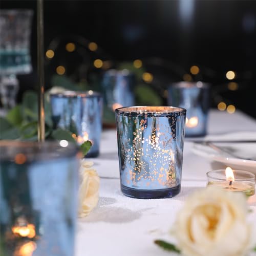 LETINE Blue Votive Candle Holders Set of 36 -Mercury Glass Candle Holders for Wedding & Baby Shower Decor - Ideal for Bridal Shower & Centerpieces for Tables - color: Navy Blue