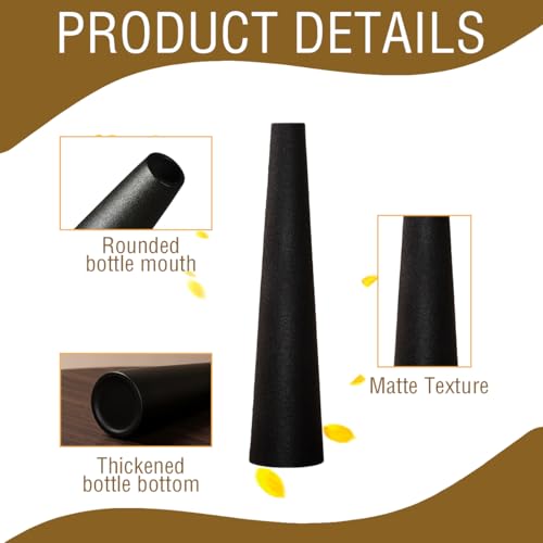 8.5" Black Frosted Ceramic Bud Vase - Conic Single Stem Flower Vase for Home Table Office Desk Decor Slender Minimalist Centerpiece