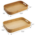 Dicunoy Set of 2 Bamboo Serving Tray, Solid Wood Breakfast Tray with Handles and Arc Angles, Large Size for Food, Dinner, Tea, Coffee, Bar, Parties, 15.6" L x 10.8" W /12.6" L x 8.5" W