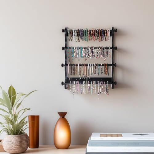 4-Tier Wooden Bracelet Holder Wall-Mounted – Black Jewelry Display Stand for Bracelets, Bangles, Watches– Rustic Wall Jewelry Organizer for Home, Store, or Craft Show – Bracelet Display Rack - style: Wall-Mounted–Black