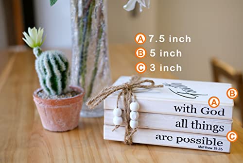 LIVDUCOT Farmhouse Wooden Decor Book Stack | Rustic Faux Book Stacks | With God All Things Are Possible Sign - color: Faith