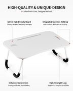 FISYOD Foldable Laptop Table, Portable Lap Desk Bed Table Tray, Laptop Stand with Cup Holder & Tablet Slot & Lifting Handle for Working Writing Drawing & Eating (White) - color: White