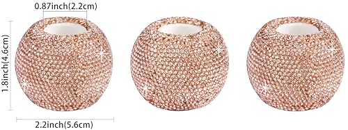 Vixdonos Round Resin Rhinestones Candlestick Holders Set of 3 Ceramic Candle Holder Bulk for Taper Candles,Rose Gold - color: Rhinestones-rose Gold
