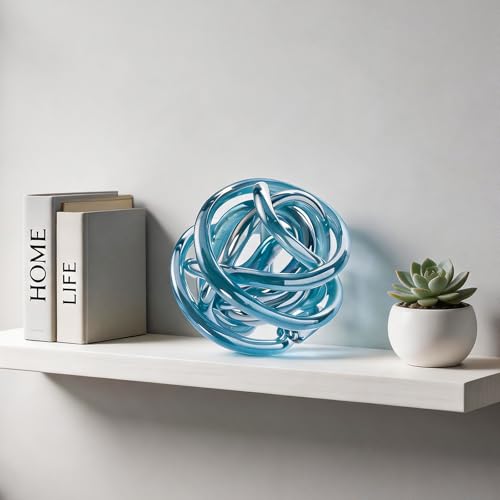Glass Knot Teal Decor Ball - 5 Inch Hand Blown Infinity Sculpture Orbit Home Decor Table Decoration Interio Art - color: Teal, size: 5-Inch Diameter
