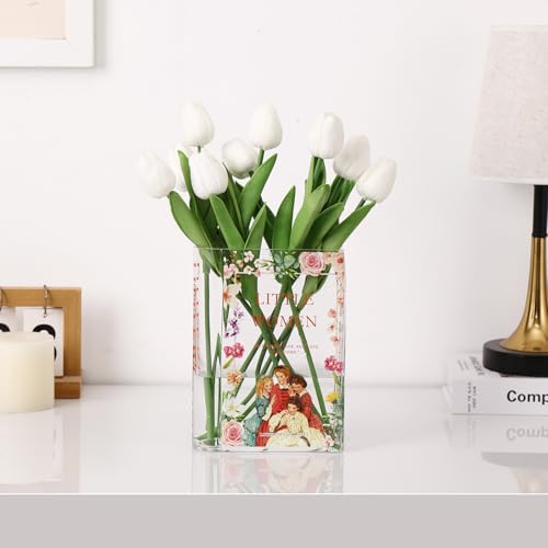 Book Vase for Flowers, Glass Book Vase, Book Flower Vase, Clear Book Vase, Book Shaped Vases, A Book About Flowers Vases for Bedroom, Living Room, Office, Bookshelf (Women) - color: Little Women, size: Glass-7.8"