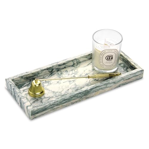 Marble Bathroom Vanity Tray, Natural Luxury Vanity Home Kitchen Bathroom Table Tray, Stone Decorative Countertop Dresser Trays for Key Coffee Perfume Jewelry Makeup (Green Texture, 12"x 5" x1.2") - color: Green Texture, size: 12" x 5" x 1.2"
