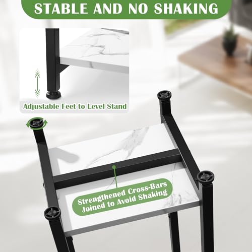 Dipion Tall Plant Stand Indoor,31 Inch Plant Stands,2 Tier Metal Plant Stand with Heavy Duty Wood,Marble White and Black
