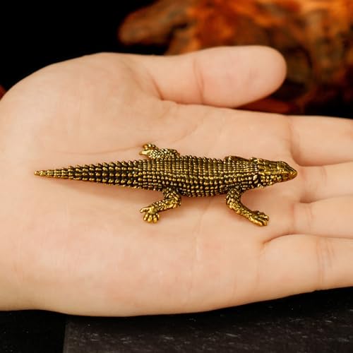 Armor-Plated Lizard Statue - 100% Solid Brass Retro Sculpture Handcrafted Heavy-Duty Reptile Decor Vintage Collectible Art Piece for Home & Office Unique Gift for Reptile Lovers - style: Lizard
