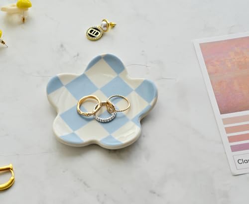 Teen Girls Gifts Trendy Preppy Stuff Aesthetic Room Decor Bedroom Decor Aesthetic Preppy Room Decor Aesthetic Stuff Checkered Jewelry Tray - style: Blue Checkered