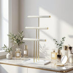 Jewelry Organizer Stand, Necklace Holder with Metal Frame, Jewelry holder stand Tree for Display, Bracelets Earrings and Ring Tray for Women (Beige, 3 Tier) - color: Beige