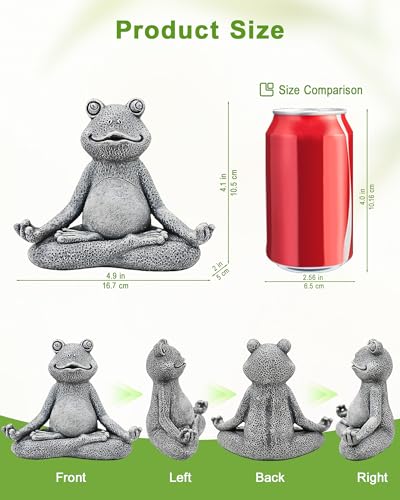 Nacome Meditating Frog Miniature Figurine, Zen Yoga Frog Statue Ornament - Indoor/Outdoor Garden & Home Decoration, 5 inch (Grey)