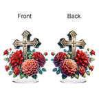 5D Tabletop Diamond Art Kit Cross Flower, Stand Up Special Shaped Crystal Diamond Art Desktop Kits for Adults, DIY Diamond Art Painting Kits Craft Gift (Red) - color: Cross Red Flower