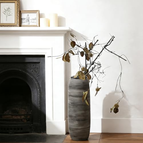 ALMA Black Tall Floor Vase for Pampas Grass, 18'' Gray Extra Large Floor Vase for Home Decor, Big Unique Ceramic Flower Vases for Living Room Floor,Fireplace,Mantel Decoration - color: Bottle-black-18"